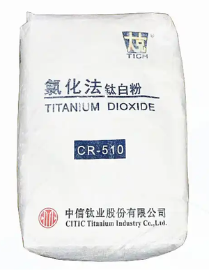 CITIC CR-510 ثاني أكسيد التيتانيوم الروتيل مع محتوى روتيل بنسبة 100%، وبقايا غربال منخفضة للغاية، وبياض ممتاز للطلاء والبلاستيك