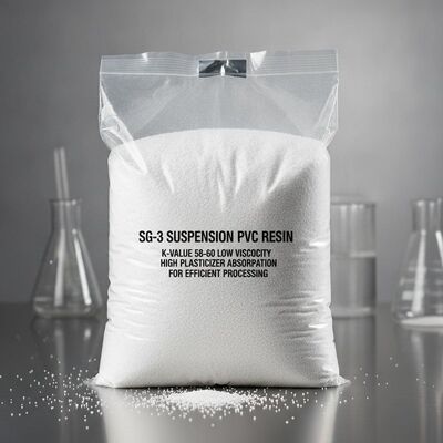 راتنج PVC معلق SG-3 بقيمة K 58-60، لزوجة منخفضة وامتصاص عالي للملدنات لمقاطع وأنابيب PVC